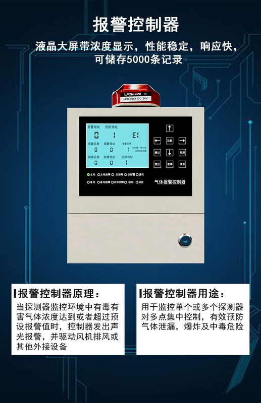 Báo động phát hiện khí dễ cháy công nghiệp, sơn khí, ozone, hydro sunfua, amoniac, nitơ, clo, độc hại và có hại