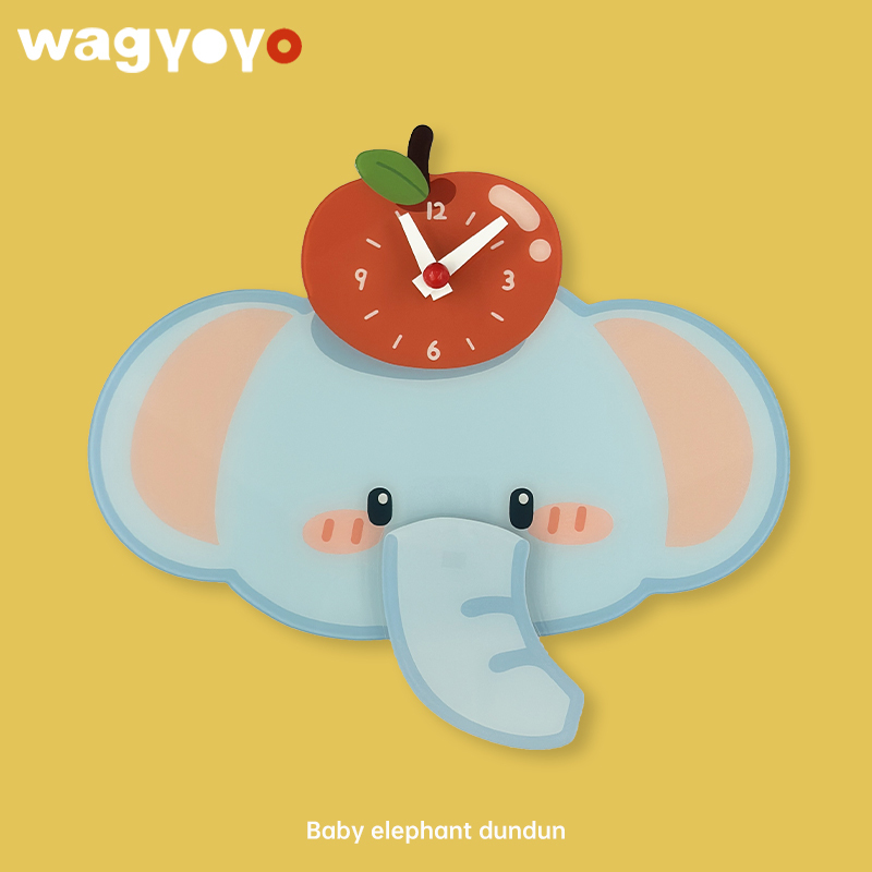 Original Little Elephant Dundun Wall Clock Animal Paradise Series Silent Clock with Swinging Nose, Versatile Birthday Gift