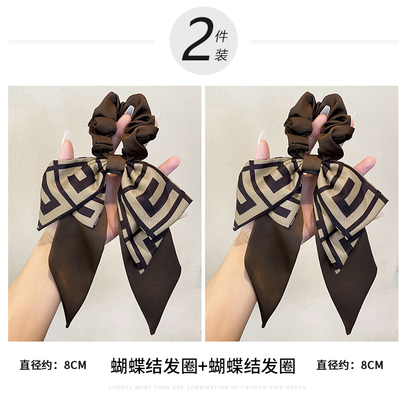 images 4:French floating band hair butterfly bow tie horsetail high-end sensation large intestinal hair band female hair stuck with scarf