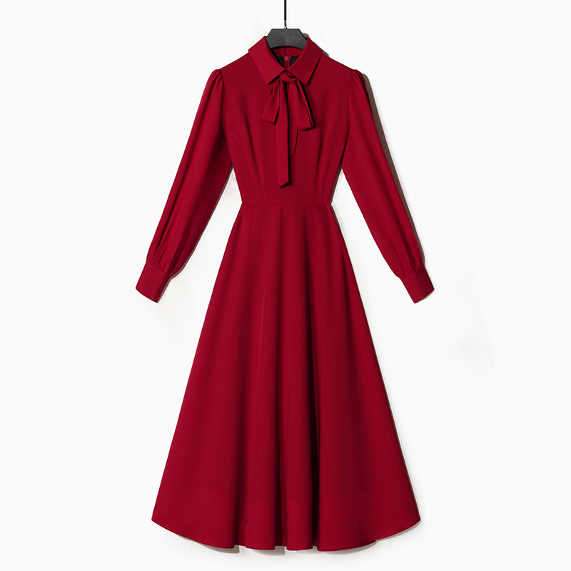 Hepburn-Style French Little Red Dress for Engagement, Red Dress for Women, Spring and Autumn Wedding Toast Dress, Hostess Attire