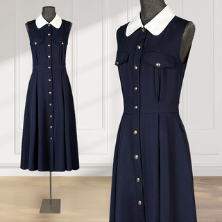 Navy Blue Dress for Women, Spring/Summer 2026 New Style, Light Luxury, High-End Feel, Commuter French Shirt Dress, Sleeveless Tank Dress