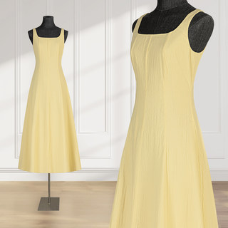 Yellow Sleeveless Suspender Dress for Women, Summer 2026 New Style, Stunning Seaside Vacation Style, Tea Break French Long Dress