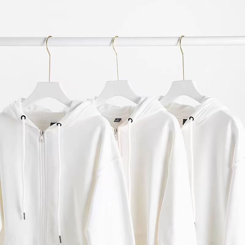 Pure and Flawless White! 310g Heavyweight Pure Cotton Cardigan Hooded Sweatshirt for Men, Loose and Versatile Zip-Up Jacket for Women, Spring