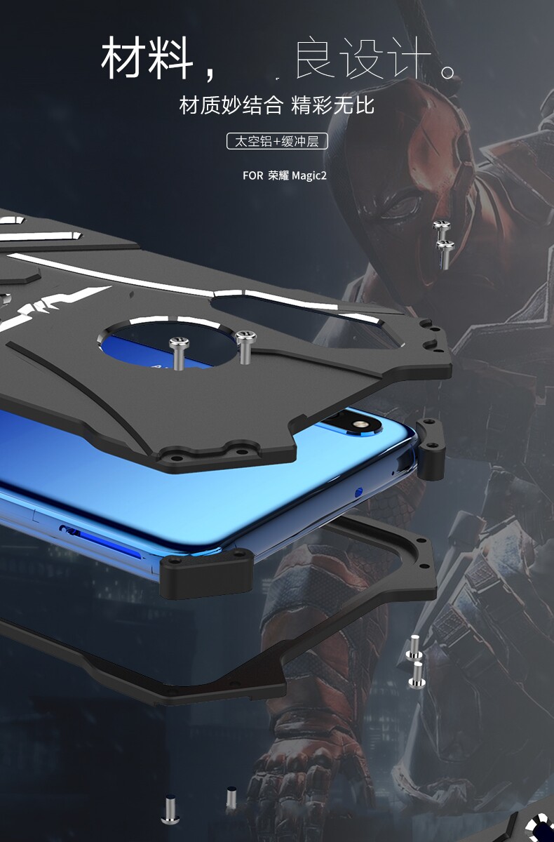 R-Just Batman Shockproof Aluminum Shell Metal Case with Custom Batarang Stent for Huawei Honor Magic 2
