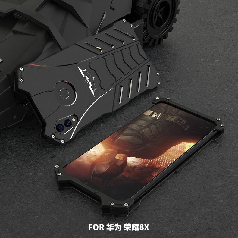 R-Just Batman Shockproof Aluminum Shell Metal Case with Custom Batarang Stent for Huawei Honor 8X