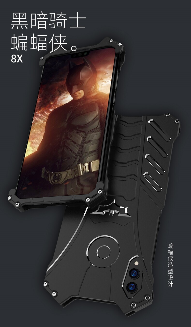 R-Just Batman Shockproof Aluminum Shell Metal Case with Custom Batarang Stent for Huawei Honor 8X