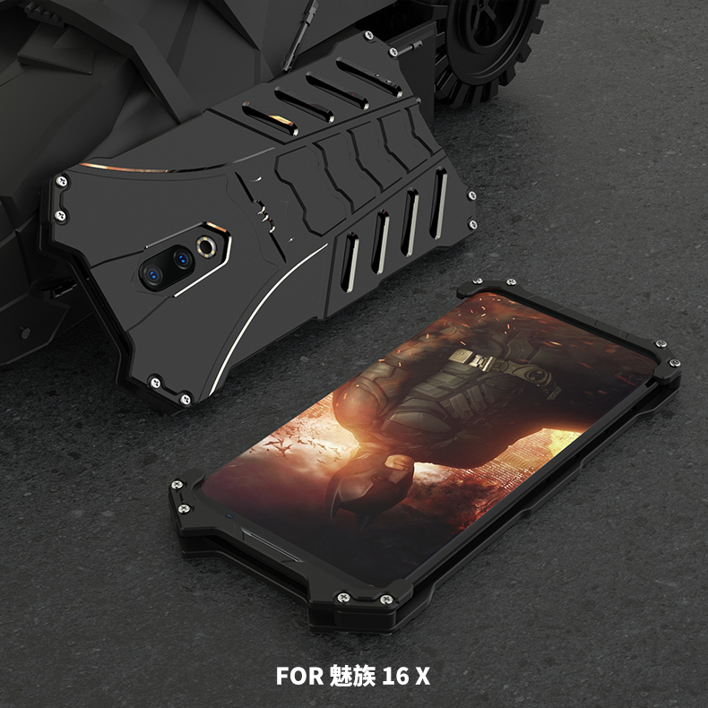 R-Just Batman Shockproof Aluminum Shell Metal Case with Custom Batarang Stent for Meizu 16X