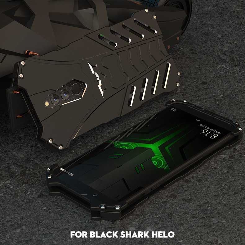 R-Just Batman Shockproof Aluminum Shell Metal Case with Custom Batarang Stent for Xiaomi Black Shark Helo