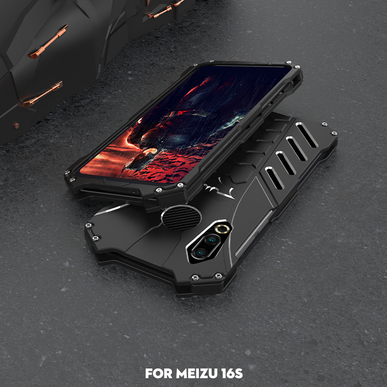 R-Just Batman Shockproof Aluminum Shell Metal Case with Custom Batarang Stent for Meizu 16s