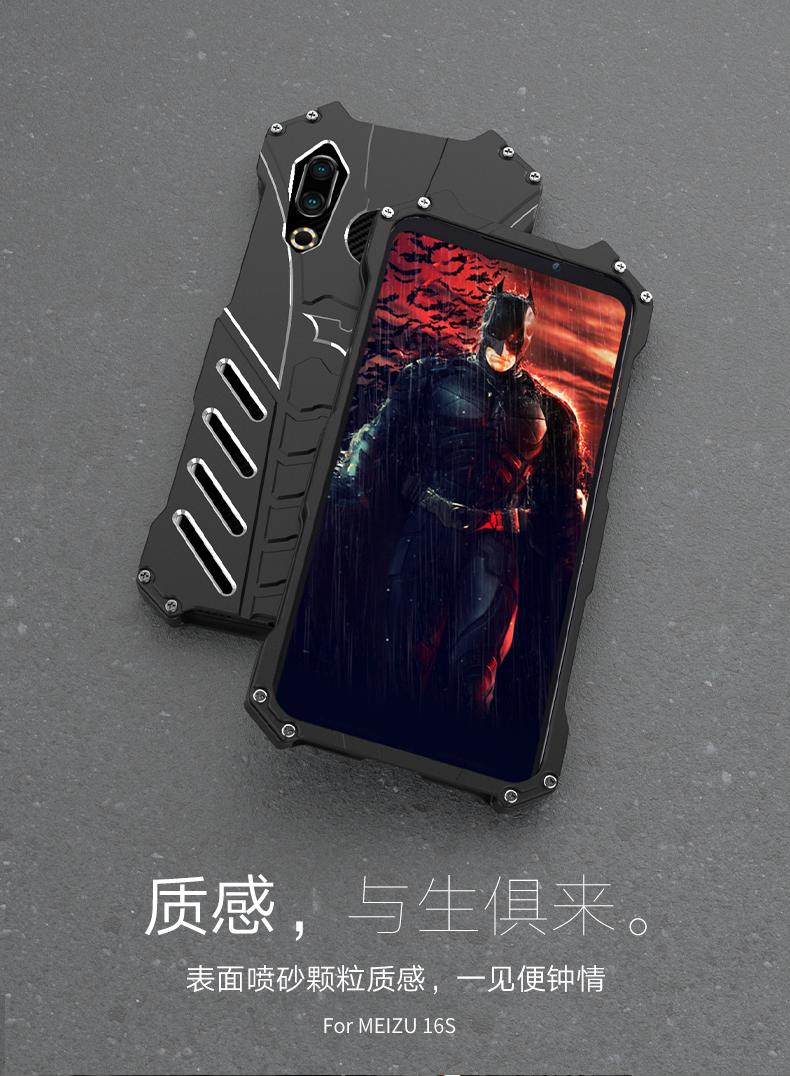 R-Just Batman Shockproof Aluminum Shell Metal Case with Custom Batarang Stent for Meizu 16s