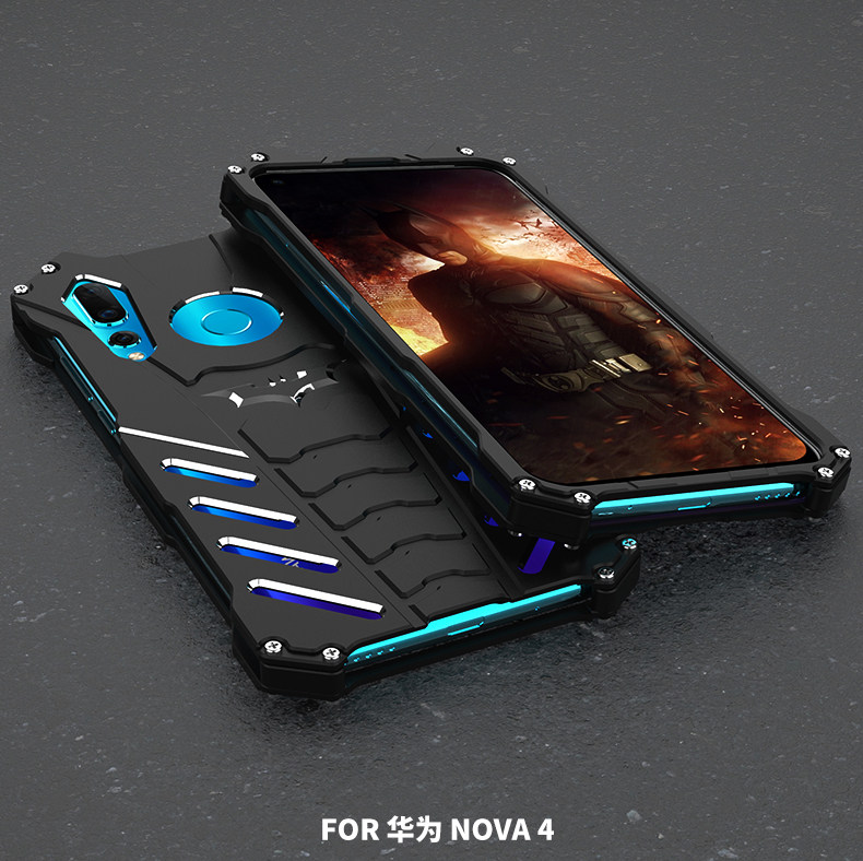 R-Just Batman Shockproof Aluminum Shell Metal Case with Custom Batarang Stent for Huawei nova 4