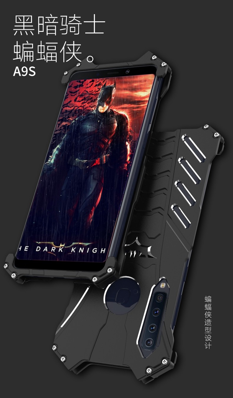 R-Just Batman Shockproof Aluminum Shell Metal Case with Custom Batarang Stent for Samsung Galaxy A9 (2018) & Samsung Galaxy A9s & Samsung Galaxy A9 Star Pro