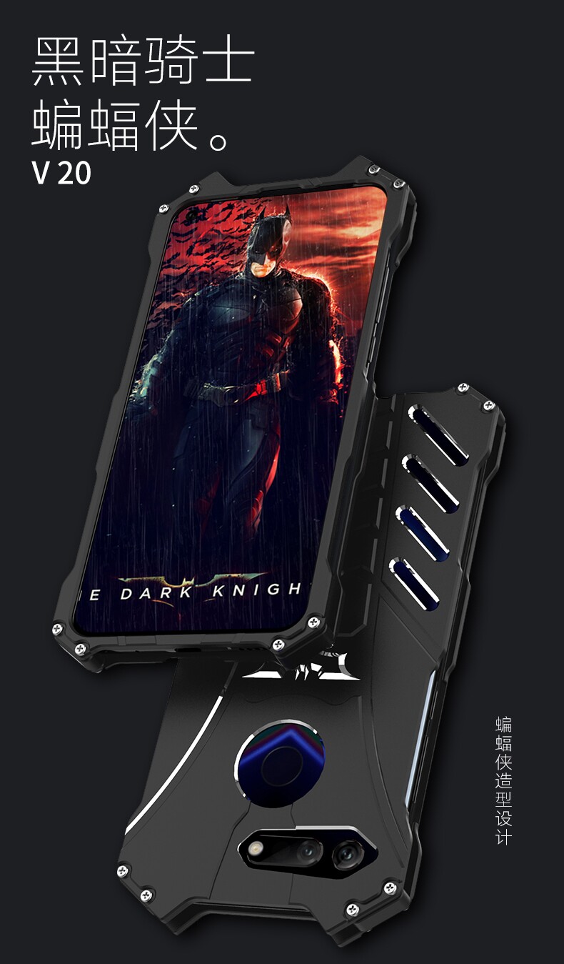 R-Just Batman Shockproof Aluminum Shell Metal Case with Custom Batarang Stent for Huawei Honor V20
