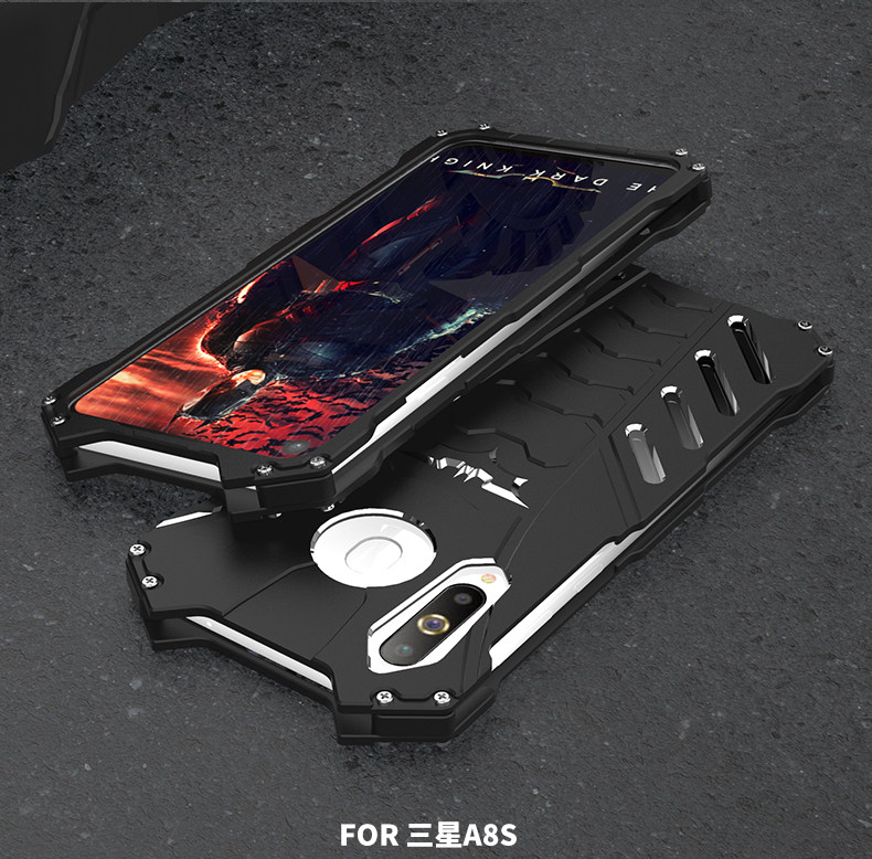 R-Just Batman Shockproof Aluminum Shell Metal Case with Custom Batarang Stent for Samsung Galaxy A8s