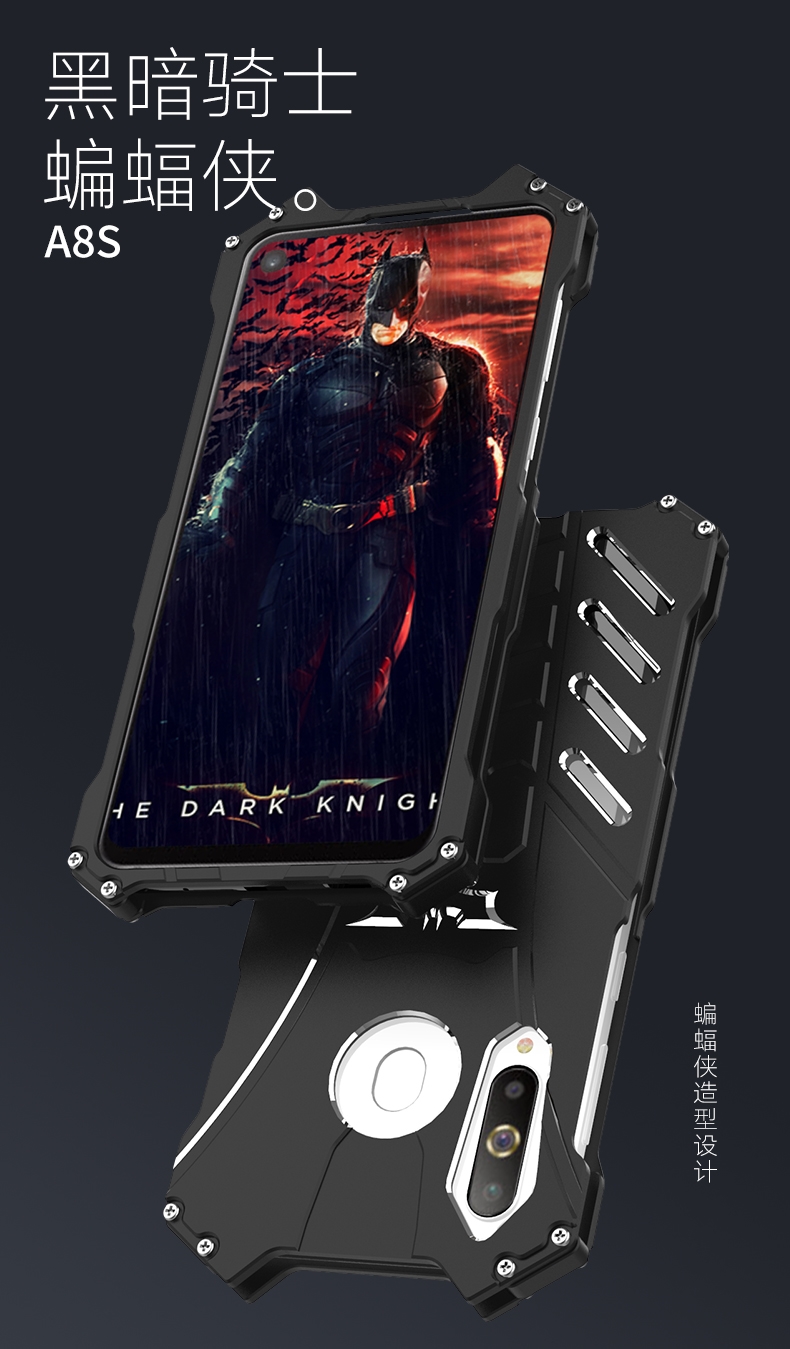 R-Just Batman Shockproof Aluminum Shell Metal Case with Custom Batarang Stent for Samsung Galaxy A8s