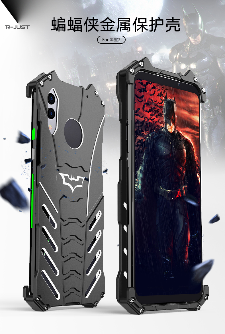R-Just Batman Shockproof Aluminum Shell Metal Case with Custom Batarang Stent for Xiaomi Black Shark 2