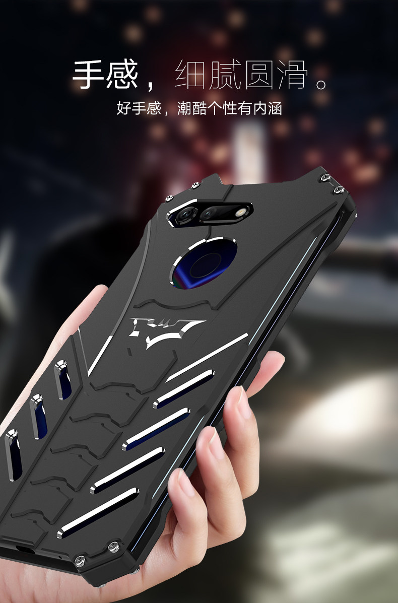 R-Just Batman Shockproof Aluminum Shell Metal Case with Custom Batarang Stent for Huawei Honor V20