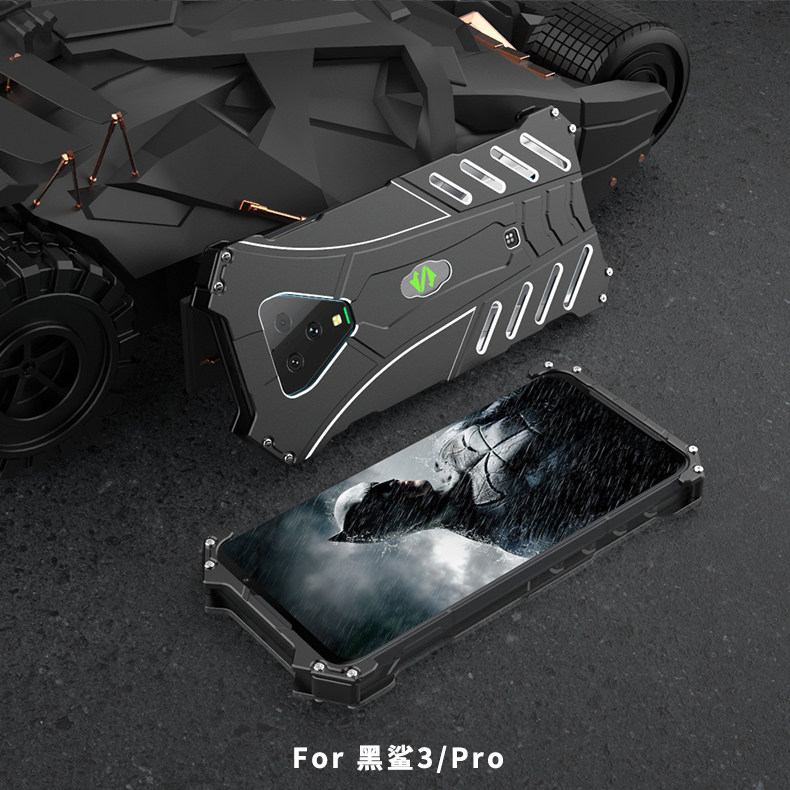R-Just Batman Shockproof Aluminum Shell Metal Case with Custom Batarang Stent for Xiaomi Black Shark 3 Pro & Xiaomi Black Shark 3