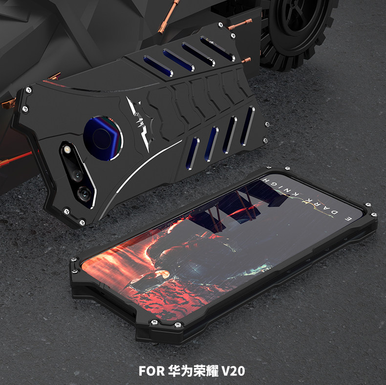 R-Just Batman Shockproof Aluminum Shell Metal Case with Custom Batarang Stent for Huawei Honor V20