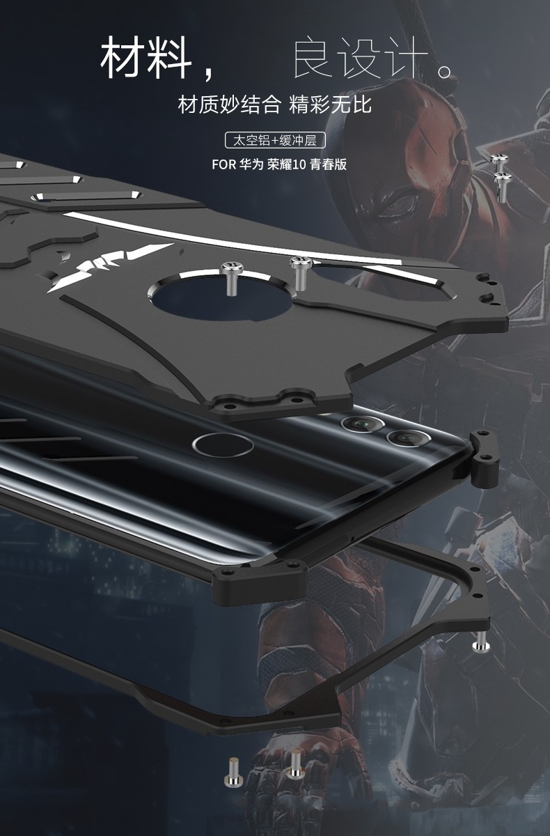 R-Just Batman Shockproof Aluminum Shell Metal Case with Custom Batarang Stent for Huawei Honor 10 Lite