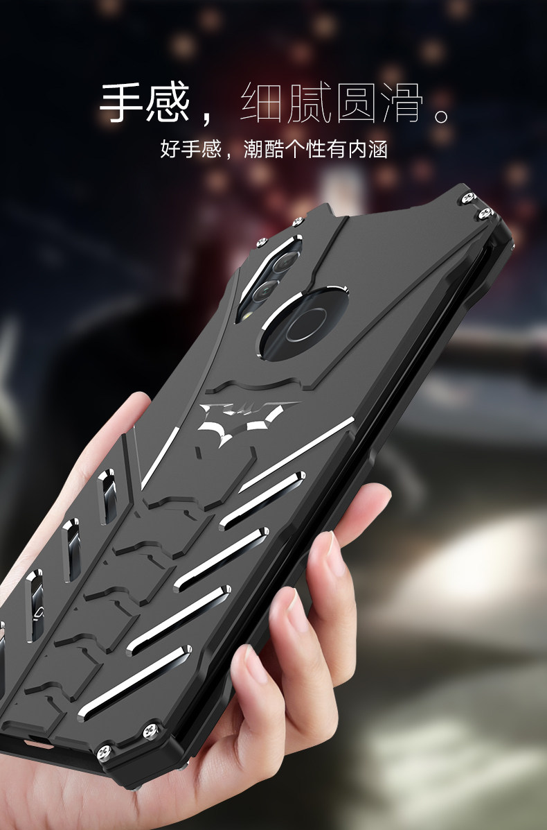 R-Just Batman Shockproof Aluminum Shell Metal Case with Custom Batarang Stent for Huawei Honor 10 Lite