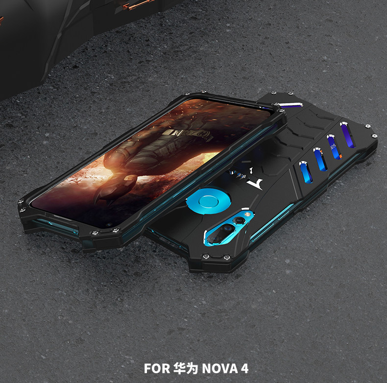 R-Just Batman Shockproof Aluminum Shell Metal Case with Custom Batarang Stent for Huawei nova 4