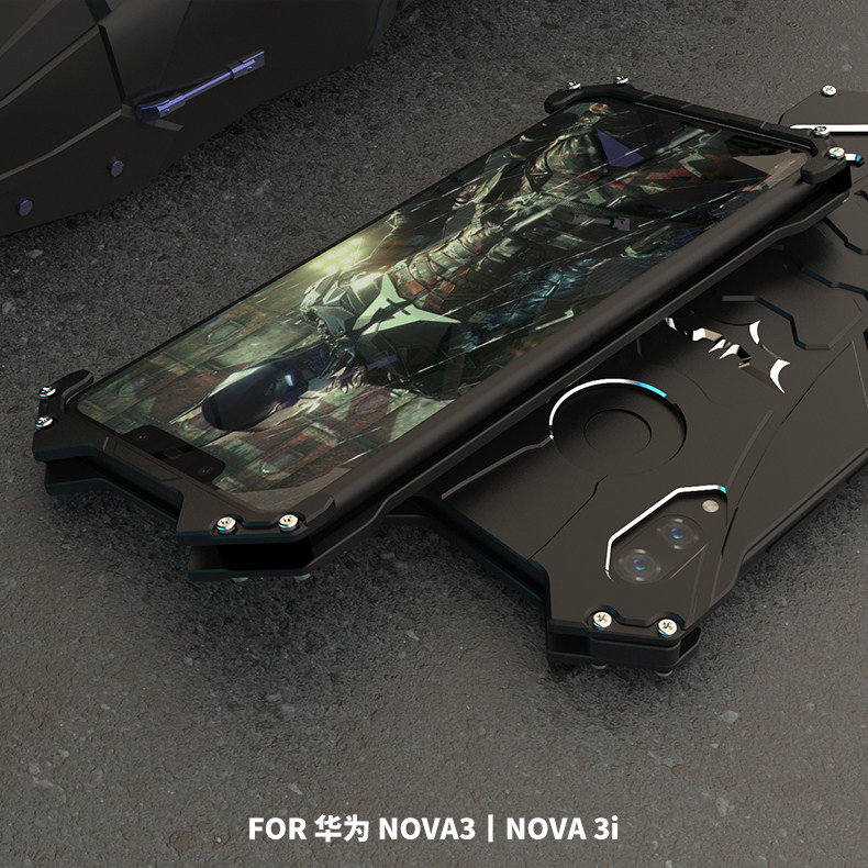 R-Just Batman Shockproof Aluminum Shell Metal Case with Custom Batarang Stent for Huawei nova 3 & Huawei nova 3i