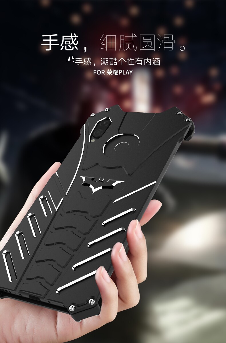 R-Just Batman Shockproof Aluminum Shell Metal Case with Custom Batarang Stent for Huawei Honor Play
