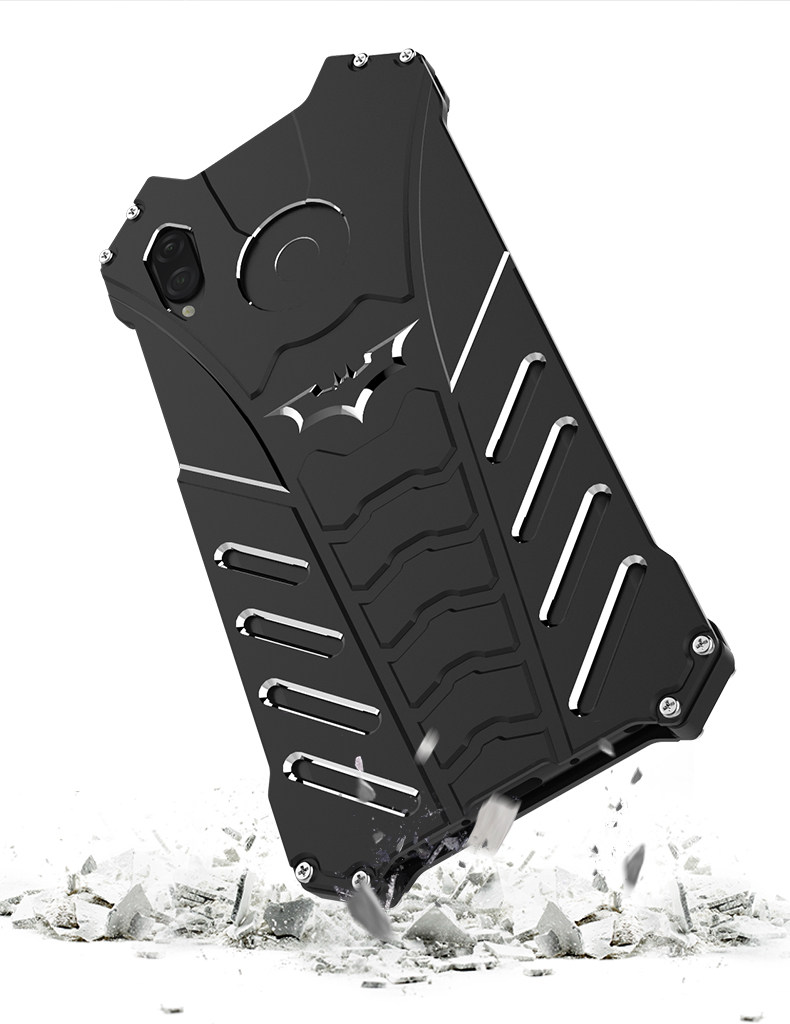 R-Just Batman Shockproof Aluminum Shell Metal Case with Custom Batarang Stent for Huawei Honor Play