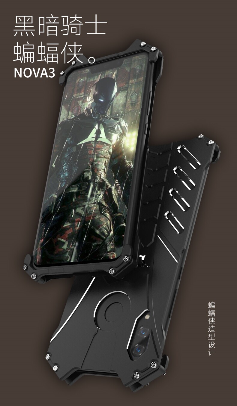 R-Just Batman Shockproof Aluminum Shell Metal Case with Custom Batarang Stent for Huawei nova 3 & Huawei nova 3i