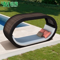 Outdoor rattan bed courtyard pool lounge waterproof sunscreen garden outdoor waterproof open-air rattan beach recliner