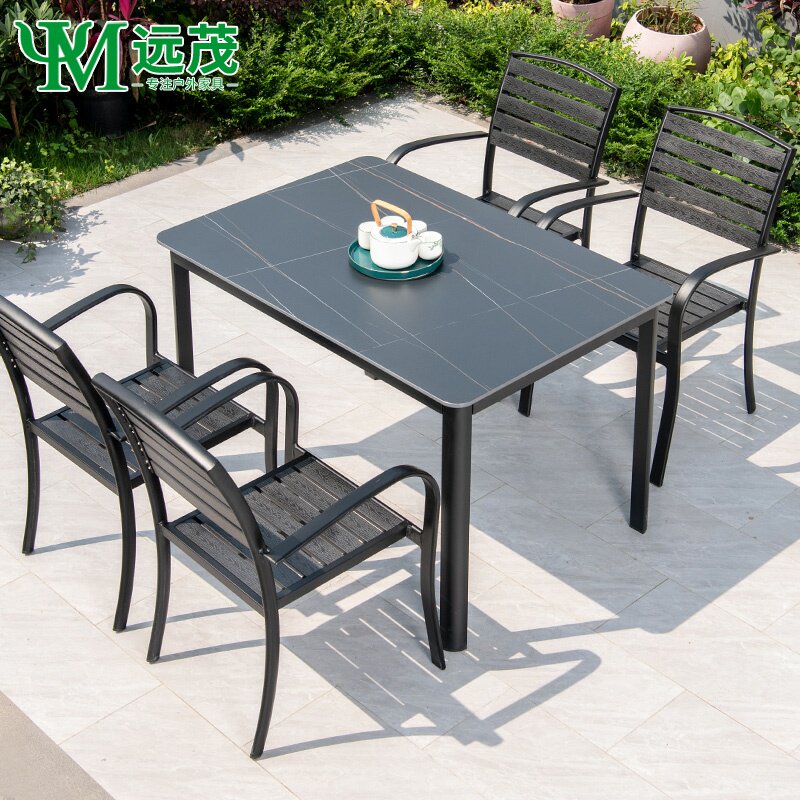 Far-lush net red Nordic outdoor casual table and chairs plastic wood Embalming Wood Round Table Villa patio Waterproof Sunscreen