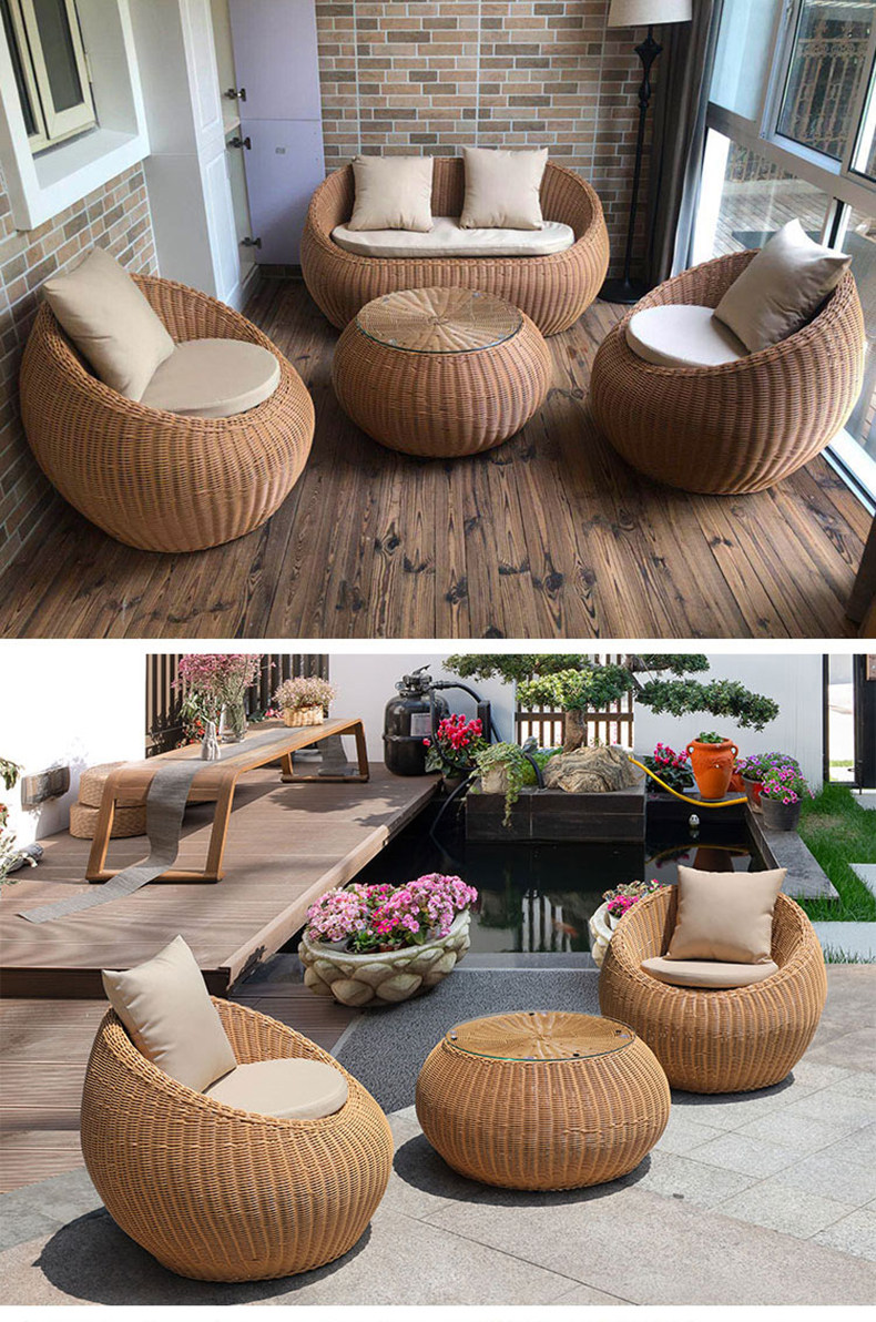 Нордический на открытом воздухе ротанг мелкий песок волосы плетеный стул на открытом воздухе случайный двор сад ротанг Половина дуга три Вайн диван 