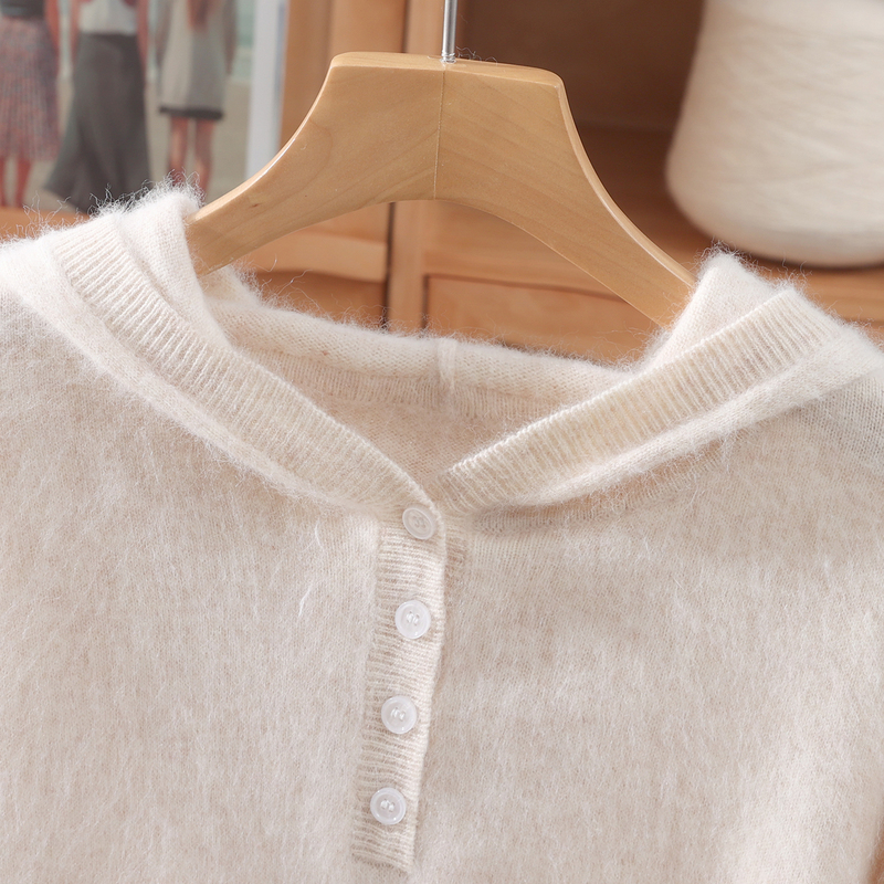 2026 New Hooded Wool Sweater for Women, Loose and Stylish, Versatile Solid Color Knitted Cashmere Hoodie 2026 New Hooded Wool Sweater for Women, Loose and Stylish, Versatile Solid Color Knitted Cashmere Hoodie