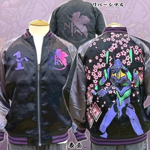 Japanese Anime Two-Dimensional Style and Pattern Xeva Collaboration Unit-01 Embroidered Reversible Baseball Jacket Japanese Anime Two-Dimensional Style and Pattern Xeva Collaboration Unit-01 Embroidered Reversible Baseball Jacket
