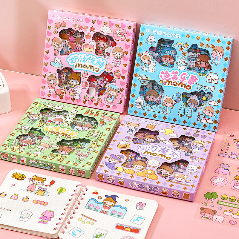 100 WATERPROOF HAND LEDGER STICKER SUIT INWIND HIGH FACE VALUE CUTE CARTOON GIRL CHILD REWARD APPLIQUED BOOK KOREAN VERSION WITHOUT MARK ADHESIVE GIRL HEART A WHOLE BOX DIY DECORATIVE MATERIAL SMALL PATTERN