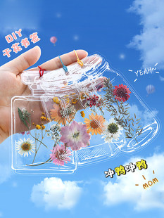 Spring collection of dried flower bookmarks, specimens, plastic film bottles, handmade diy gift material packages, transparent stickers, glass bottles, leaf stickers, drawing paper, homemade embossing for children's kindergartens