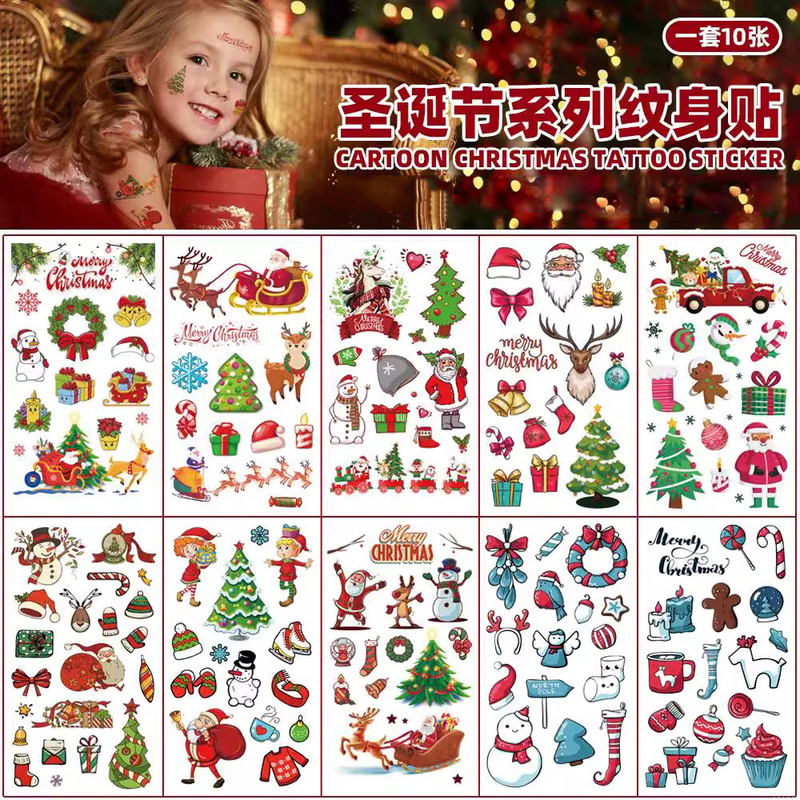 Cross-Border New Christmas Children's Cartoon Tattoo Stickers Waterproof European and American New Year Holiday Party Face Temporary Stickers Cross-Border New Christmas Children's Cartoon Tattoo Stickers Waterproof European and American New Year Holiday Party Face Temporary Stickers
