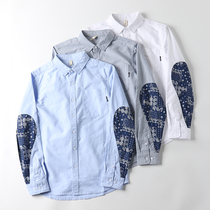 Autumn new imported cotton fabric men Joker Oxford Spinning Long Sleeve Shirt Men Cashew Patch Decoration 6003