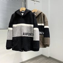 Special clearance fine lamb velvet grain velvet autumn winter couple hoodie coat coat 7043