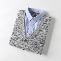 Welfare self-retention autumn and winter mens wild fake two three-dimensional knitted shirt collar sweater cardigan tide 4729