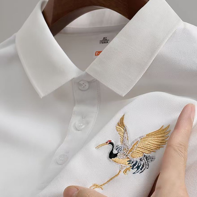 Embroidered Crane Short-Sleeve Polo Shirt, Summer Trendy Brand, Slim Fit, Casual, Young Men's 2025 New T-Shirt Embroidered Crane Short-Sleeve Polo Shirt, Summer Trendy Brand, Slim Fit, Casual, Young Men's 2025 New T-Shirt