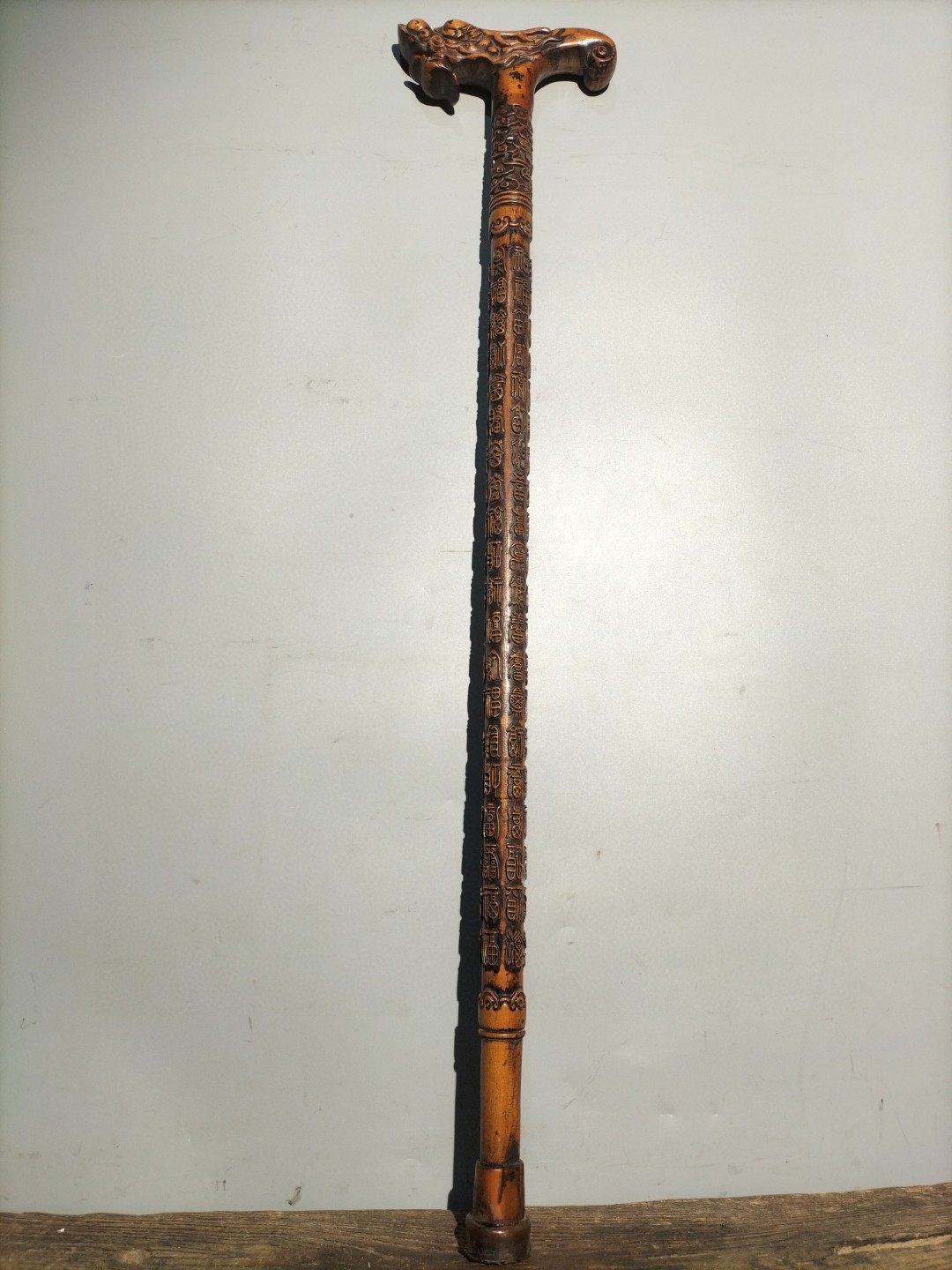 Antique old collection solid wood rosewood high relief carving double dragons playing with beads, fortune, longevity and Baifu crutches and walking sticks in various styles