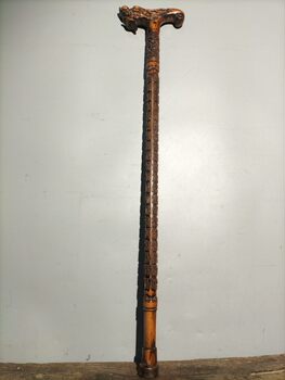 Antique Collectible Solid Rosewood High-Relief Carved Double Dragon Playing with a Pearl, Symbolizing Fortune, Prosperity, Longevity, and Blessings, Walking Stick in Various Styles