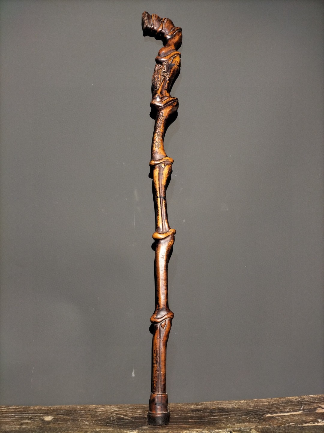Antique old collection solid wood rosewood high relief carving double dragons playing with beads, fortune, longevity and Baifu crutches and walking sticks in various styles