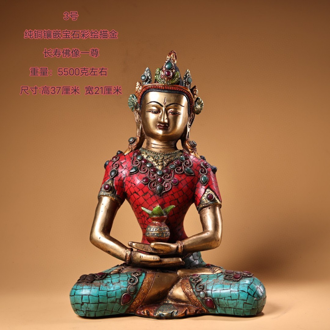 Return to Nepal craftsmanship of Sakyamuni Buddha statue ornaments, hand-inlaid gemstones, bronze Buddha statues for home entrances