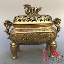 Antique brass square dragon stove Panlong incense burner Erlong play beads Seiko ornaments Pure copper crafts Home accessories Special offer