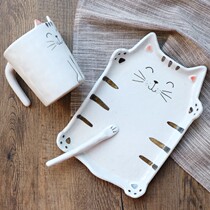 Haguang Xiaozhu Cat Kitten afternoon tea Ceramic plate Coffee cup with stirring Hand-painted underglaze color special offer