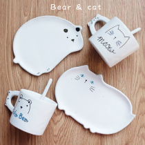 He Guang Xiaozhu Cat cup Bear Coffee cup Ceramic Milk cup Cup dish plate Hand-painted creative gift