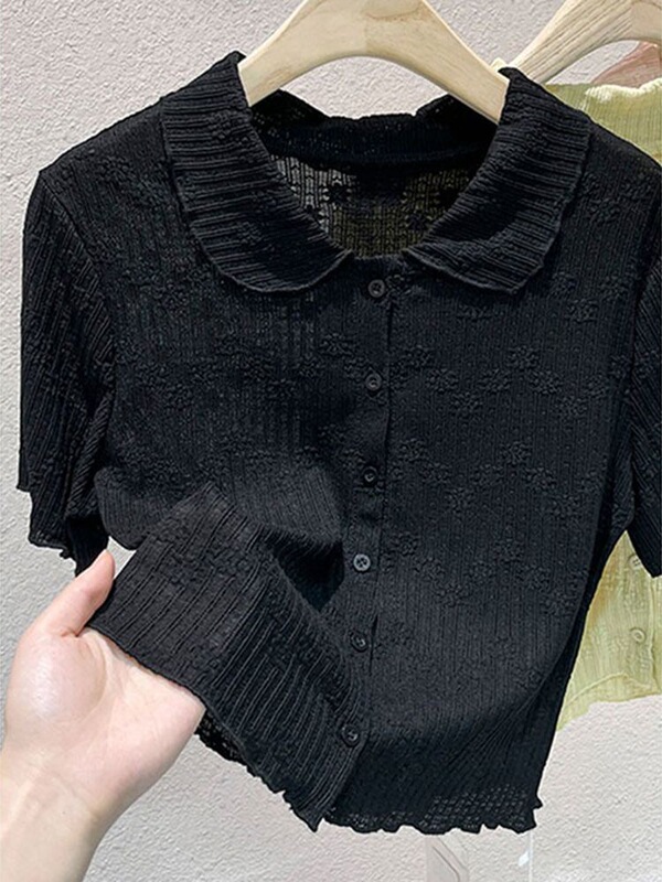 Plus Size 150kg French Embroidered Short-Sleeve Cardigan Women's Summer Korean Style Slimming Short Trendy Top 2